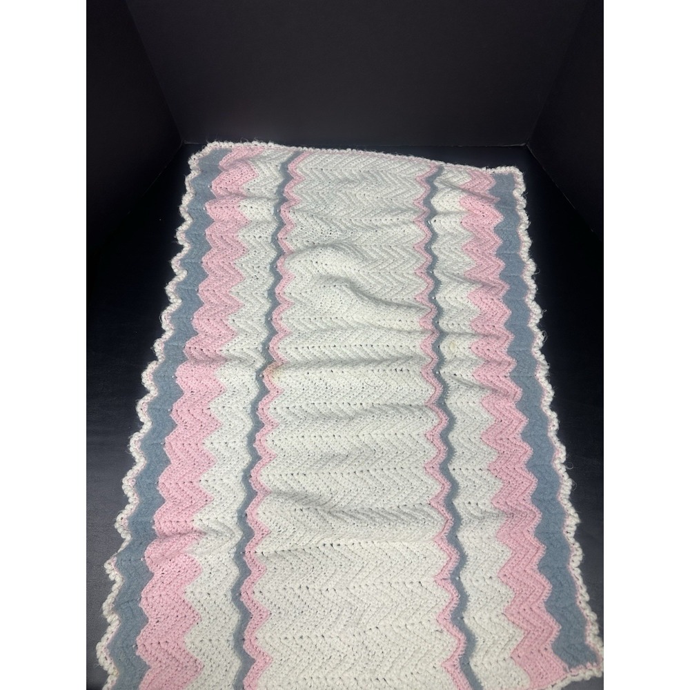 Handmade Crochet Baby Blanket Pink L, Gray & White 24x34 Inches See Pictures